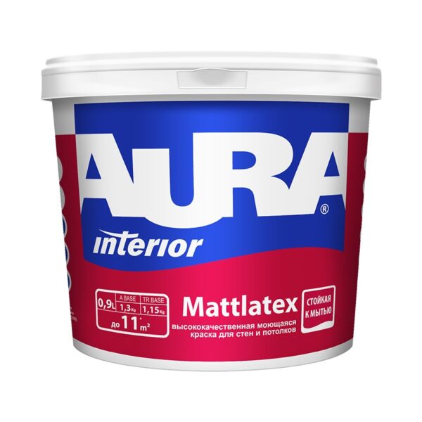 Краска моющаяся для стен и потолков AURA MATTLATEX 0.9л