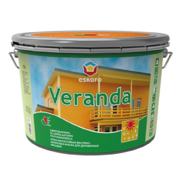 Краска белая Eskaro Veranda акрилово-масляная для деревянных домов 9,5 л.