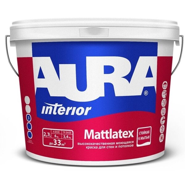 Краска моющаяся для стен и потолков AURA MATTLATEX 2.7л