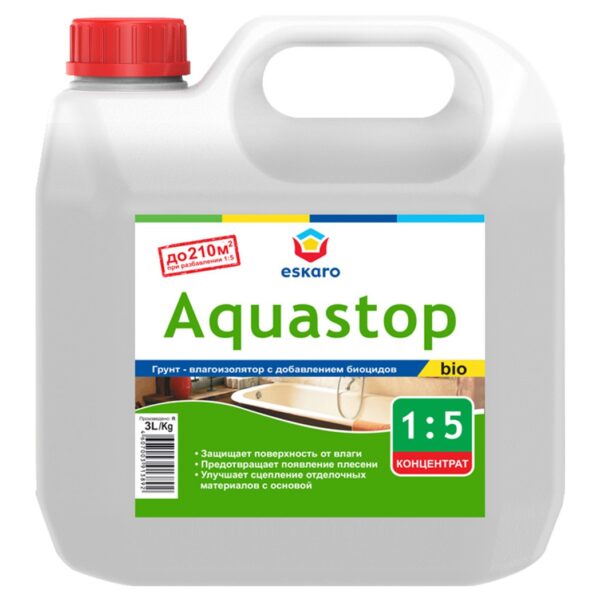 Грунт- влагоизолятор с биоцидами Eskaro Aquastop Bio (концентрат 1:5) 3 л