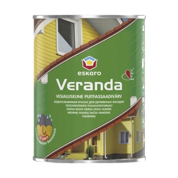 Краска белая Eskaro Veranda акрилово-масляная для деревянных домов 0,95 л.