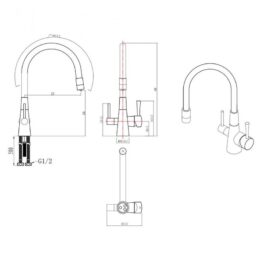 Смеситель для кухни с подключением к фильтру с питьевой водой Lemark Comfort LM3075C-Green схема основные размеры
