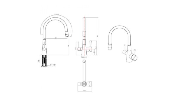 Смеситель для кухни с подключением к фильтру с питьевой водой Lemark Comfort LM3075C-Green схема основные размеры